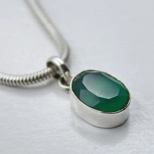 Anhänger Jade Silber 925 Kettenanhänger Sterlingsilber oval Grüner Chalcedon ts - Bild 1 von 4