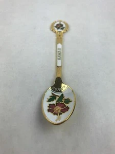 Hawaii Gold Tone and Color Hibiscus Collectible Souvenir Spoon 5 3/8" - Picture 1 of 4