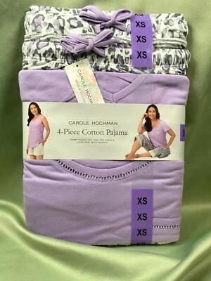 Conjunto de pijama de algodón leopardo púrpura CAROLE HOCHMAN para mujer talla XS *4 piezas* nuevo con etiquetas Foto 1 de 4