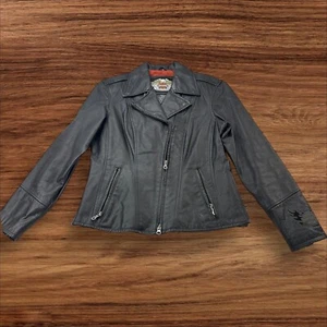 Chaqueta de motociclista de cuero Harley Davidson vintage cremallera completa negra para mujer S - Imagen 1 de 15