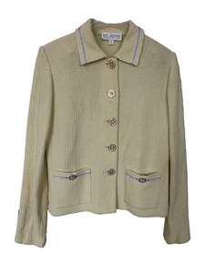 Vintage St. John Collection Yellow Knit Blazer Jacket Blue Accents SZ 8 - Picture 1 of 13