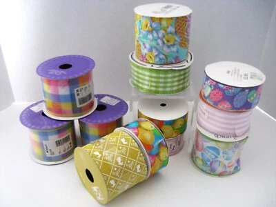12 rollos de cinta de Pascua de 1,5" y 2,5" con cable y tela Dillards, Franks Nursery NUEVO Foto 1 de 4