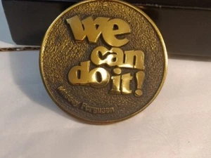 Vtg Massey Ferguson Brass "We Can Do It" Tractor Farming Belt Buckle - Picture 1 of 7