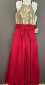Burgundy Gold Sequin Halter Maxi Dress Formal Wedding Gown NWT Size Sm - Picture 1 of 9