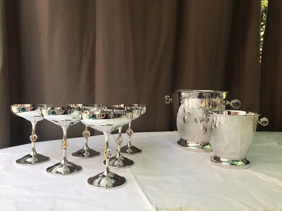 Coppe Chamogne E Secchiello Ghiaccio Placcati In Argento - Immagine 1 di 4