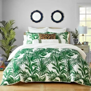 4-Pc Wamsutta St George Reversible Queen Comforter Set Pillow Green Topical Palm - Picture 1 of 3