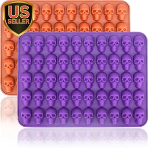 Mini Skull Molds Silicone Halloween for Candy Gummy Chocolate, 100 Cavity 2 Pcs - Picture 1 of 6