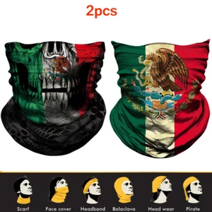 2pcs Mexico Skull Neck Gaiter Scarf Headwear Biker Bandana Face Scarf Balaclava - Picture 1 of 8