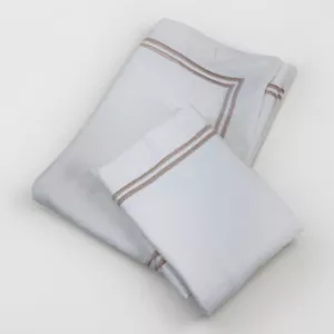 2 Emboidered Frette Stripe Queen Pillow Sham 20.5" x 30" White Italy 100% Cotton - Picture 1 of 7