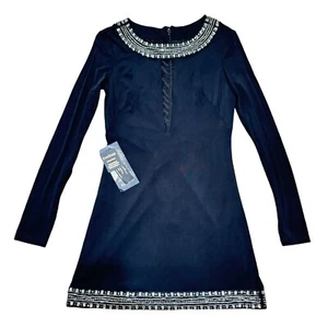 Neu mit Etikett Bebe tiefes Schlüsselloch Perlen Minikleid schwarz Gr. S handverziert Damen - Bild 1 von 4