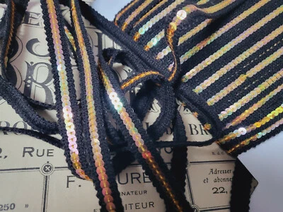 Galon moderne noir lisière sequin multicolore irisé 5 mètres sur 1 cm A4 - Photo 1/3