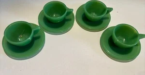 Toy Jadite AKRO glass Child Cup And Plate Children’s Dishes Green Color Set 4 - Picture 1 of 10