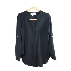 Túnica Adyson Parker negra cuello dividido botones delanteros mangas enrollables para mujer XS - Imagen 1 de 7