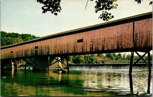 Postkarte Ashtabula Ohio überdachte Brücke am Harpersville Grand River bei Genf - Bild 1 von 2