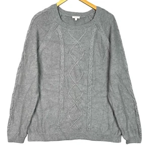 Talbots Women’s Gray Cable Knit Sweater XL 100% Cotton Long Sleeve Pullover - Picture 1 of 11