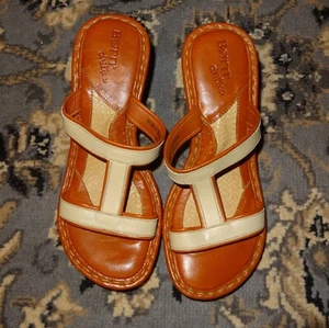 *NEW*Born Drilles British Tan Leather Espadrilles Wedge Sandals Slip On Womens 6 - Picture 1 of 8