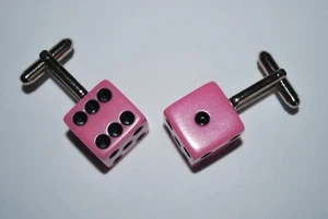 Cufflinks Pink Dice Formal Shirt French Cuffs Molded Plastic Gambler New No Tags - Picture 1 of 12