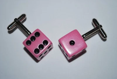 Gemelos Rosa Dados Camisa Formal Puños Franceses Plástico Moldeado Jugador Nueva Sin Etiquetas Foto 1 de 4