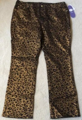 DG2 by Diane Gilman Metallic Gold Leopard Print Denim 5 Pkt Boot Cut Jeans Sz 20 - Image 1 of 4