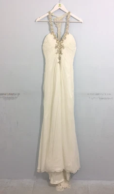 Maggie Sottero Women's Wedding Dress Size 10 Ivory Halter Beaded Tulle Used F1 - Image 1 of 4