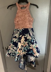 Girls Sz 12 Formal Dance Pageant High Low Peach Lace Dress Speechless Brand - Picture 1 of 4