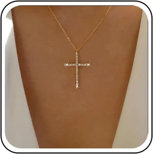Boho Crystal Cross Necklace Gold Rhinestone Cross Choker Necklace Gothic Cross C - Picture 1 of 12