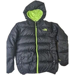 North Face Puffer Jacket Boys Medium 10/12 Black 550 Goose Down Coat Full Zip - Picture 1 of 13