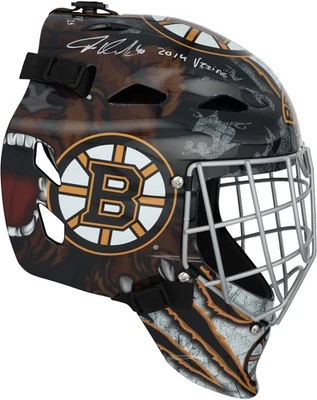 Máscara de portero réplica firmada por Tuukka Rask Boston Bruins con Vezina Insc 2014 - LE 25 Foto 1 de 2