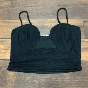 Timing Plunge V Neck Crop Black Bustier Top Sz L - Picture 1 of 7