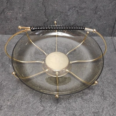 Vintage Konfektschale Henkelschale Rauchglas Retro Mid Century Bonbonschale  - Bild 1 von 4