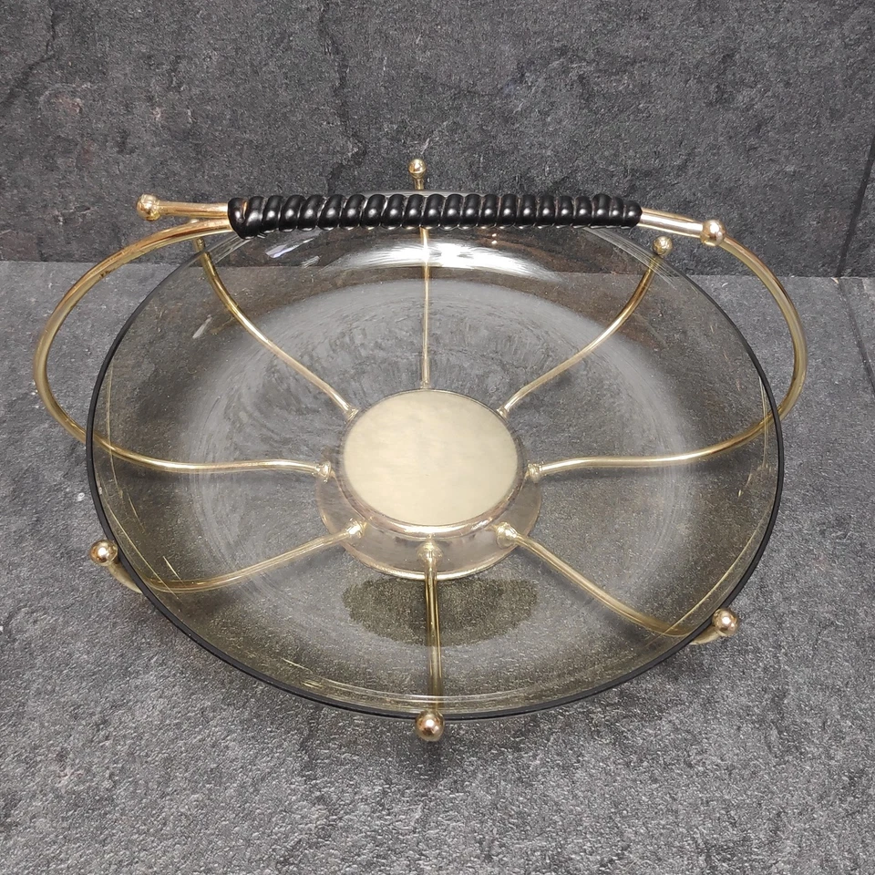 Vintage Konfektschale Henkelschale Rauchglas Retro Mid Century Bonbonschale  - Bild 1 von 4