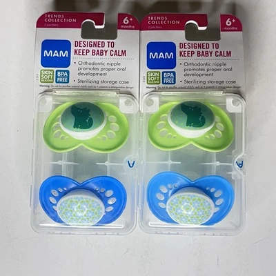 Chupete MAM 0-6 meses paquete de 4 verde y azul sin BPA bebé recién nacido silicona nuevo en caja Foto 1 de 4