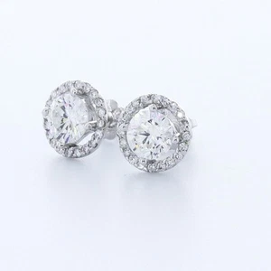 JUEGO DE TACHUELAS HALO DIAMANTES NATURALES F/SI1 REDONDAS BRILLANTES ORO BLANCO 14K DIAMANTES NATURALES 1,4 QUILATES - Imagen 1 de 3