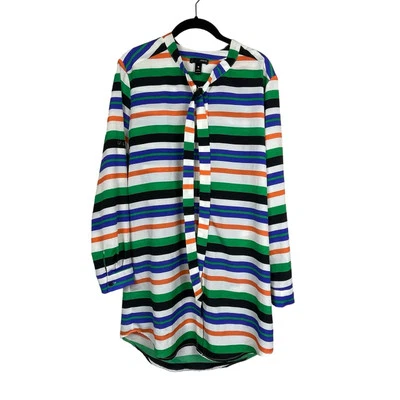 Vestido camisero Aqua para mujer a rayas con botones - talla S - blanco, verde y naranja Foto 1 de 4