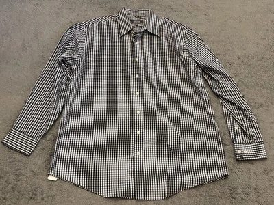 Camisa masculina Kenneth Cole Reaction XL 17-17.5 azul branca xadrez Gingham manga longa - Imagem 1 de 4
