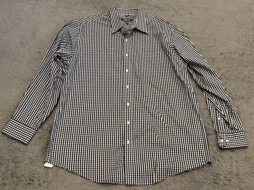 Camisa Kenneth Cole Reaction Para Hombres XL 17-17.5 Azul Blanco Guinga Cuadros Manga Larga Foto 1 de 4