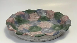 Studio Art Pottery 1” Deep Baking Pie Dish Quiche 8” Round Multi-color Plate - Picture 1 of 10