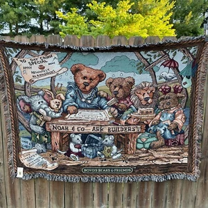 Neu 1996 Boyds Bears Friends Arche Noah Baumeister Überwurf Decke Wandteppich 52x72 - Bild 1 von 6