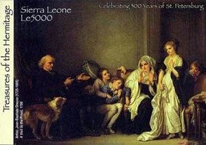 SIERRA LEONE 2003 HERMITAGE J-B. GREUZE PAINTING with a DOG ** MNH neuf COSTUMES - Picture 1 of 1