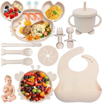 Kindergeschirr Babygeschirrset 10er Set Silikon rutschfest - Bild 1 von 4