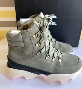 New Sorel Women Kinetic Impact Conquest Waterproof Boots Leather Green Sz 10.5 - Picture 1 of 10