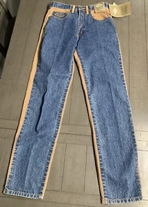 A6 NOS 80s MEN 31x34-A-32” JORDACHE AUTHENTIC 2-TONE JEANS BLUE DENIM TAN CANVAS - Picture 1 of 24
