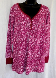 Almost Famous Henley Top Size 14 16 NWOT Cotton Blend Pink Floral Long Sleeves - Picture 1 of 12