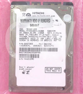 HTS543225L9A300 Hitachi TRAVELSTAR 250GB 5.4K RPM 3Gb/s 2.5" SATA HDD Hard Drive - Picture 1 of 2