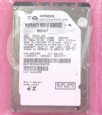 HTS543225L9A300 Hitachi TRAVELSTAR 250GB 5.4K RPM 3Gb/s 2.5" SATA HDD Hard Drive - Image 1 of 2