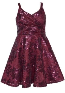 NEW Bonnie Jean Girls Size 10 "BURGUNDY SEQUINS LACE" Surplice Holiday Dress NWT - Picture 1 of 3