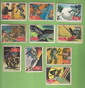 #D494. #3. LOT OF TEN (10) SCANLENS 1966 BATMAN RED BAT CARDS - Picture 1 of 2