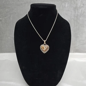 Brighton Hand-Set Crystal Voyage Valentine Heart Necklace Amber and Silver Toned - Picture 1 of 5