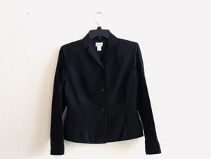 Ann Taylor LOFT 90s Vintage Wool Blend Black Fitted Blazer Size 4P - Picture 1 of 5