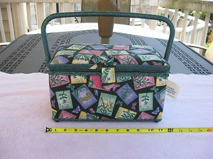 Allary Hand Crafted Floral Design Sewing Accessory Basket~11 3/8" X 7" X 7" - Picture 1 of 11